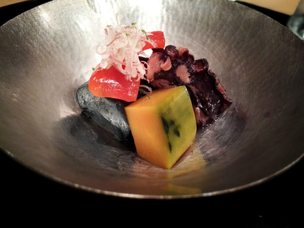 蛸柔らか煮、南瓜、赤ピーマン、茄子、茗荷